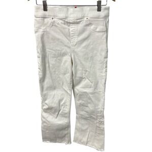 Spanx Cropped Flare Jeans Women's Large Stretch Raw Hem White Pull On